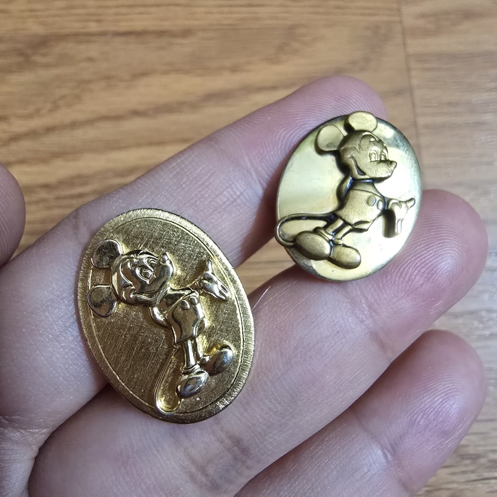 VTG SIGNED Mickey Mouse Cufflinks Walt Disney Gold Tone MISMATCHED *Please READ